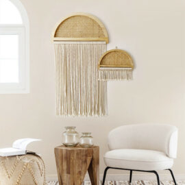 Rattan Mesh Pattern with White Rope Wall Decoration