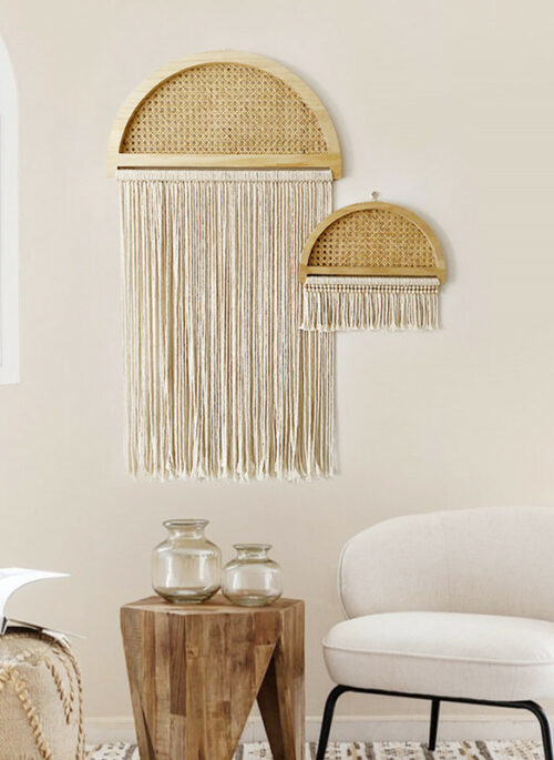 Rattan Mesh Pattern with White Rope Wall Decoration