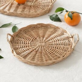 Round Rattan Weave Tray with Handle