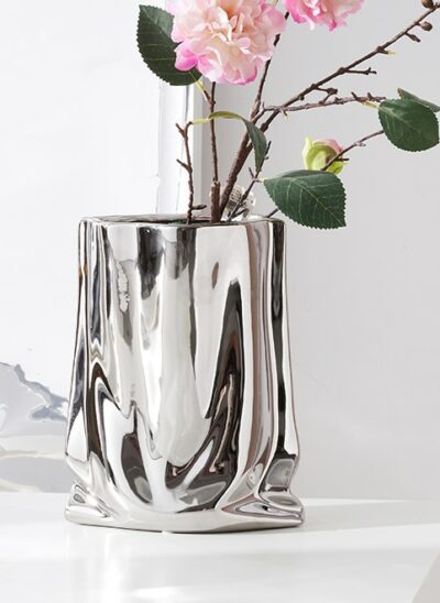 Silver Ceramic Cloth Bag Design Vase
