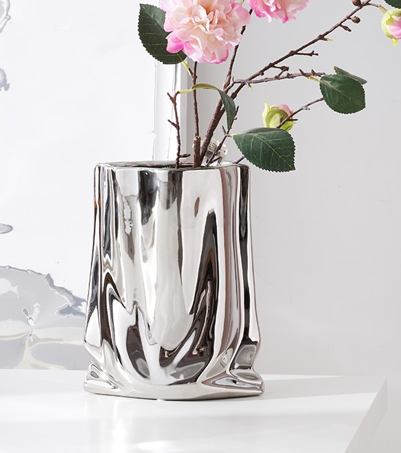 Silver Ceramic Cloth Bag Design Vase