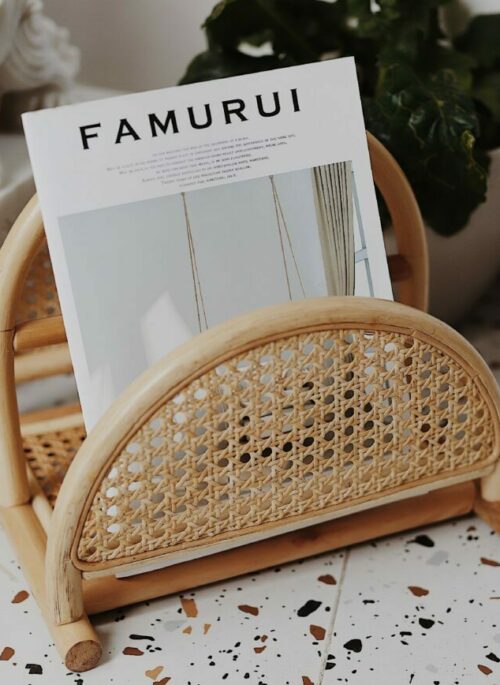 Two Layer Wood Rattan Book Rack