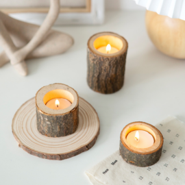 Wood Log Candle Holder Set of Three
