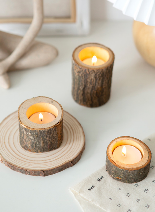 Wood Log Candle Holder Set of Three