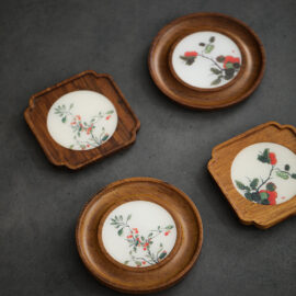 Wooden Coasters with Printed Chinoiserie