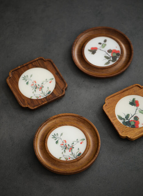 Wooden Coasters with Printed Chinoiserie