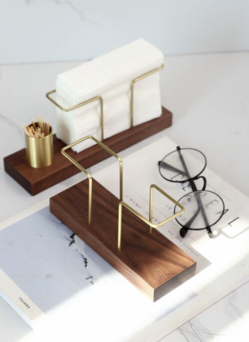 Wooden Napkin Holders with Gold Wire