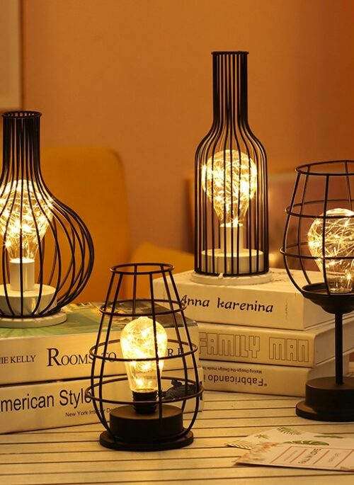 Wrought Iron Lamp with Fairy Lights in Bulb