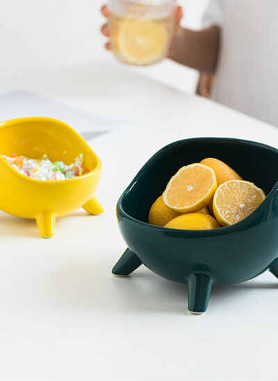 Yellow and Green Ceramic Catchalls with Legs