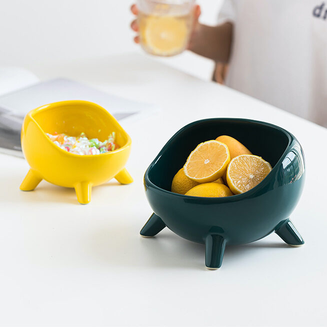 Yellow and Green Ceramic Catchalls with Legs