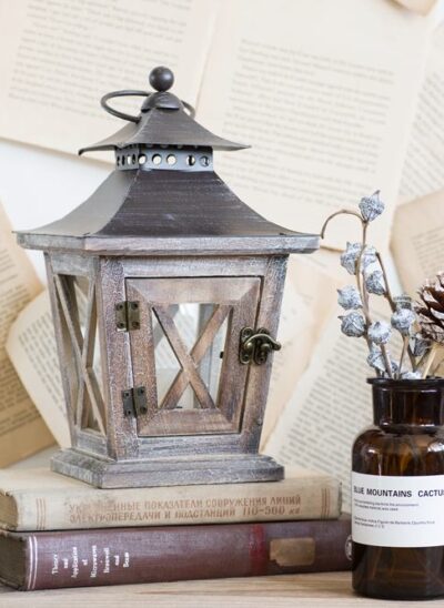 Aged Wood Candle Lantern