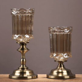 Amber Glass Goblets with Bronze Base