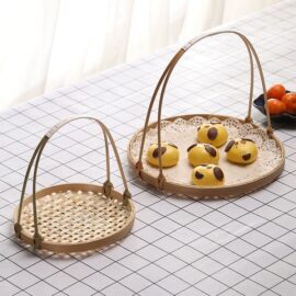 Bamboo Weave Round Tray with Handle