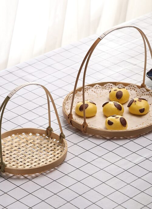 Bamboo Weave Round Tray with Handle