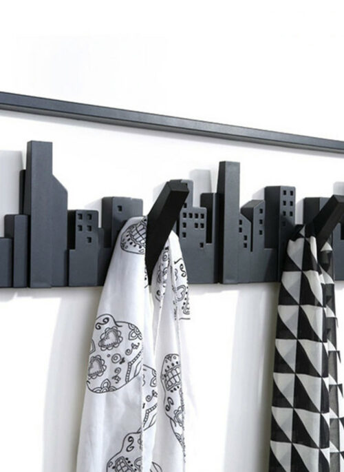 Black Building Silhouette Wall Hanging Coat Hook