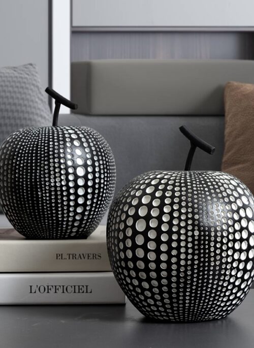 Black Resin Apple Decoration with Polka Dots Pattern