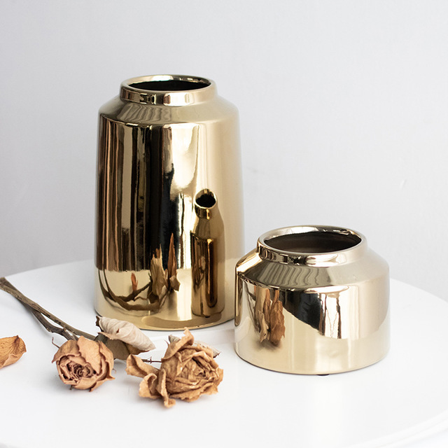 Brass Golden Ceramic Wide Mouth Vases