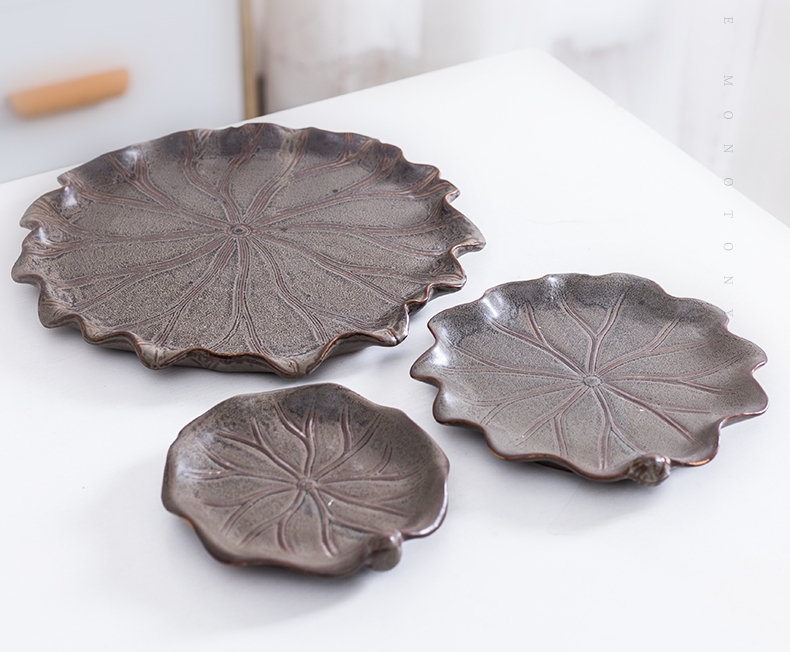 Brown Ceramic Lotus-Shaped Tray Plate
