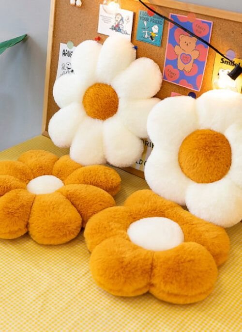 Brown and White Cartoon Flower Plush Pillows