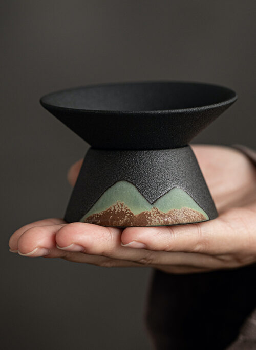 Ceramic Crude Black Tea Leak Filter with Hand-painted Detailing