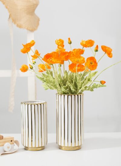 Ceramic Tall Vase with Vertical Golden Detail