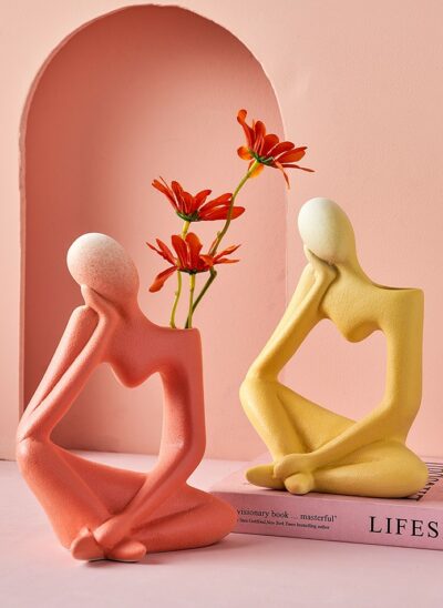 Ceramic Thinking Woman with Vase on Shoulder