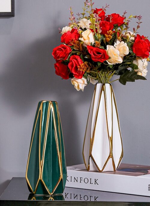 Ceramic Vase with Gold Geometric Detail