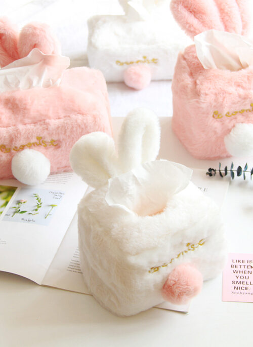 Faux Fur Rabbit Tissue Holder with Ears