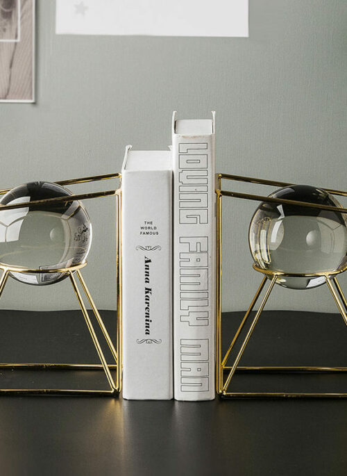Geometric Gold Crystal Ball Bookends