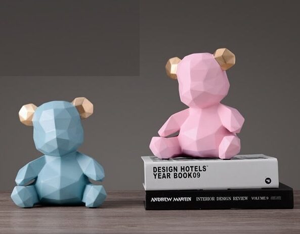 Geometric Texture Resin Teddy Bear Piggybank