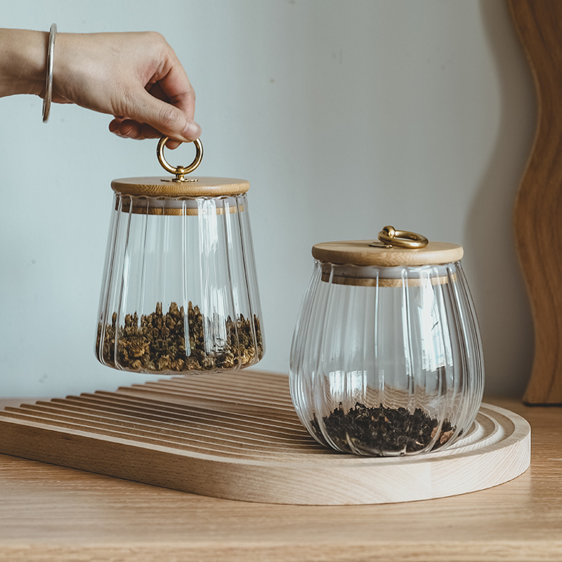 Glass Airtight Jars with Wooden Lid and Handle