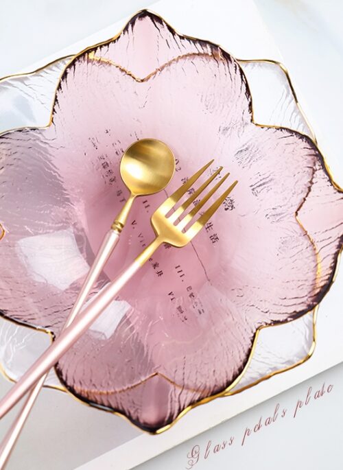 Glass Flower Bowl with Gold Rim