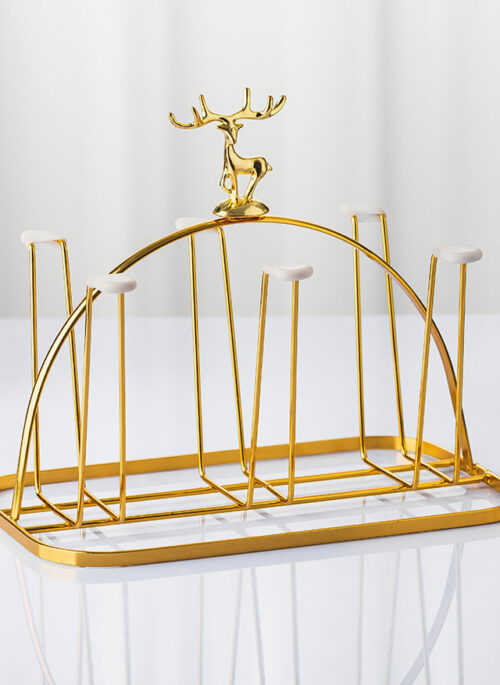 Gold Arched Glass Rack with Deer Embellishment