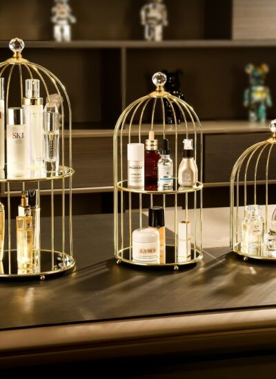 Gold Iron Bird Cage Cosmetic Rack