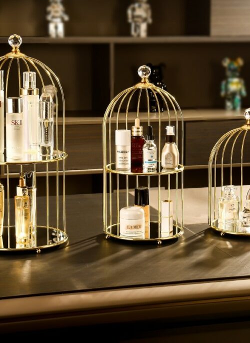 Gold Iron Bird Cage Cosmetic Rack