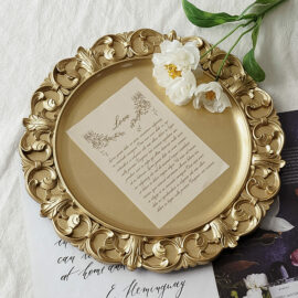 Gold Resin Round Tray Plate with Embossed Baroque Details