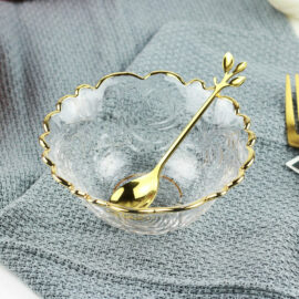 Gold Rimmed Glass Flower-Shaped Bowl Set
