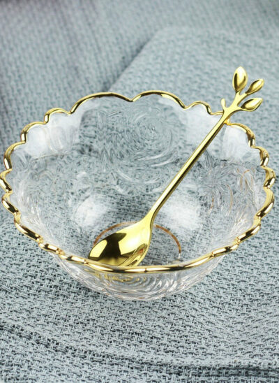 Gold Rimmed Glass Flower-Shaped Bowl Set