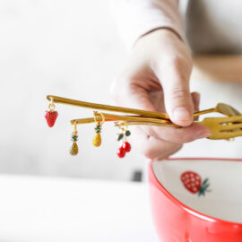 Gold Stainless Steel Utensil Sets with Fruit Charms