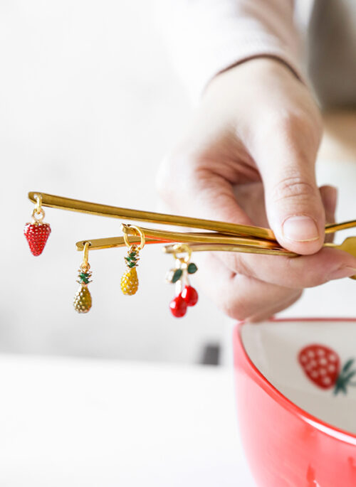 Gold Stainless Steel Utensil Sets with Fruit Charms