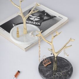 Gold Tree Branches Jewelry Tray with Marble Base