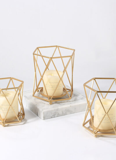 Golden Geometric Iron Candle Holders