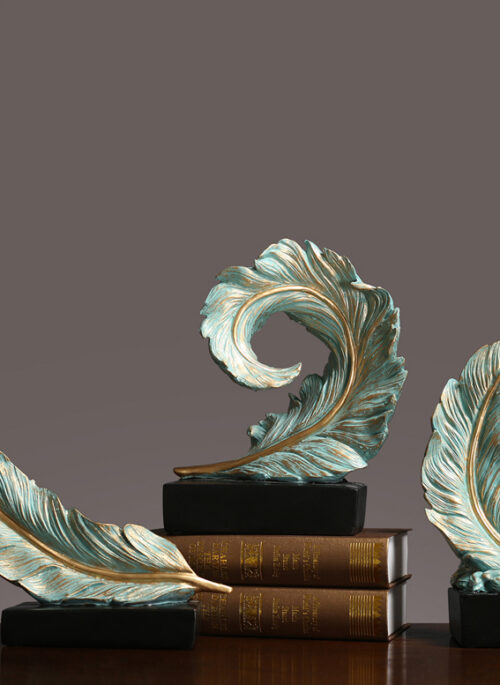 Golden Green Feather Desk Ornaments