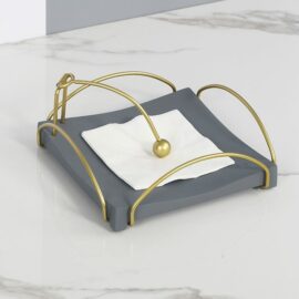 Grey Resin Tissue Holder with Gold Metal Stopper