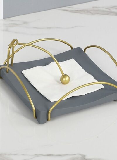 Grey Resin Tissue Holder with Gold Metal Stopper