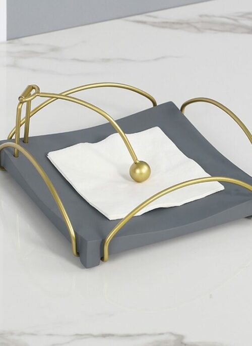 Grey Resin Tissue Holder with Gold Metal Stopper
