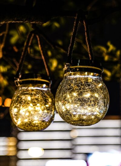 Hanging Sphere Glass Jar with Fairy Lights