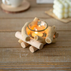 Mini Wood Logs with Glass Candle Holder