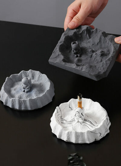 Monotone Cement Astronaut on Moon Crater Ashtrays