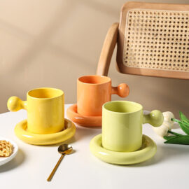 Pastel Knob Handle Ceramic Mug and Saucer Set